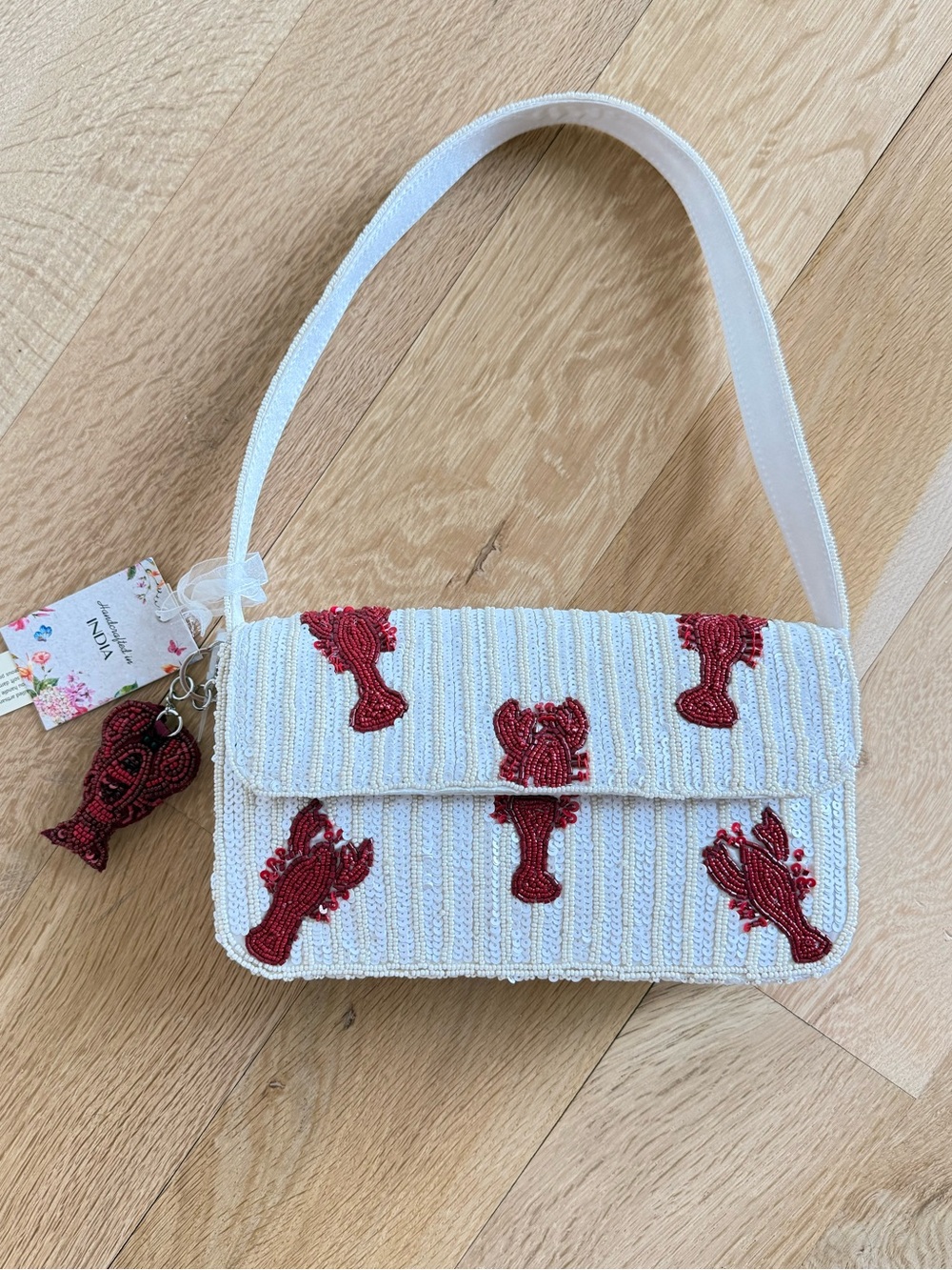 🦞NWT Made In India | Lobster Beaded Sequin Coastal Nautical Shoulder Bag